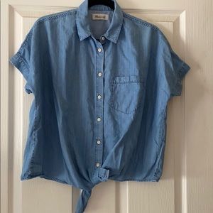 Madewell chambray tie-front short sleeve top